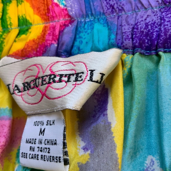 Vintage 80s Silk Marguerite Li Flowy Multicolored Shorts with Elastic Waist sz M - Picture 5 of 5